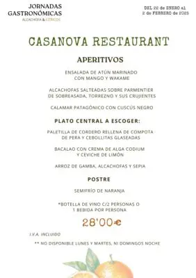 menu CASANOVA RESTAURANT