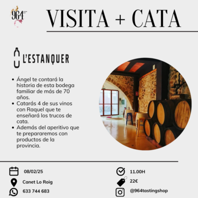 Visita a la Bodega L'Estanquer + cata 4 vinos + aperitivo